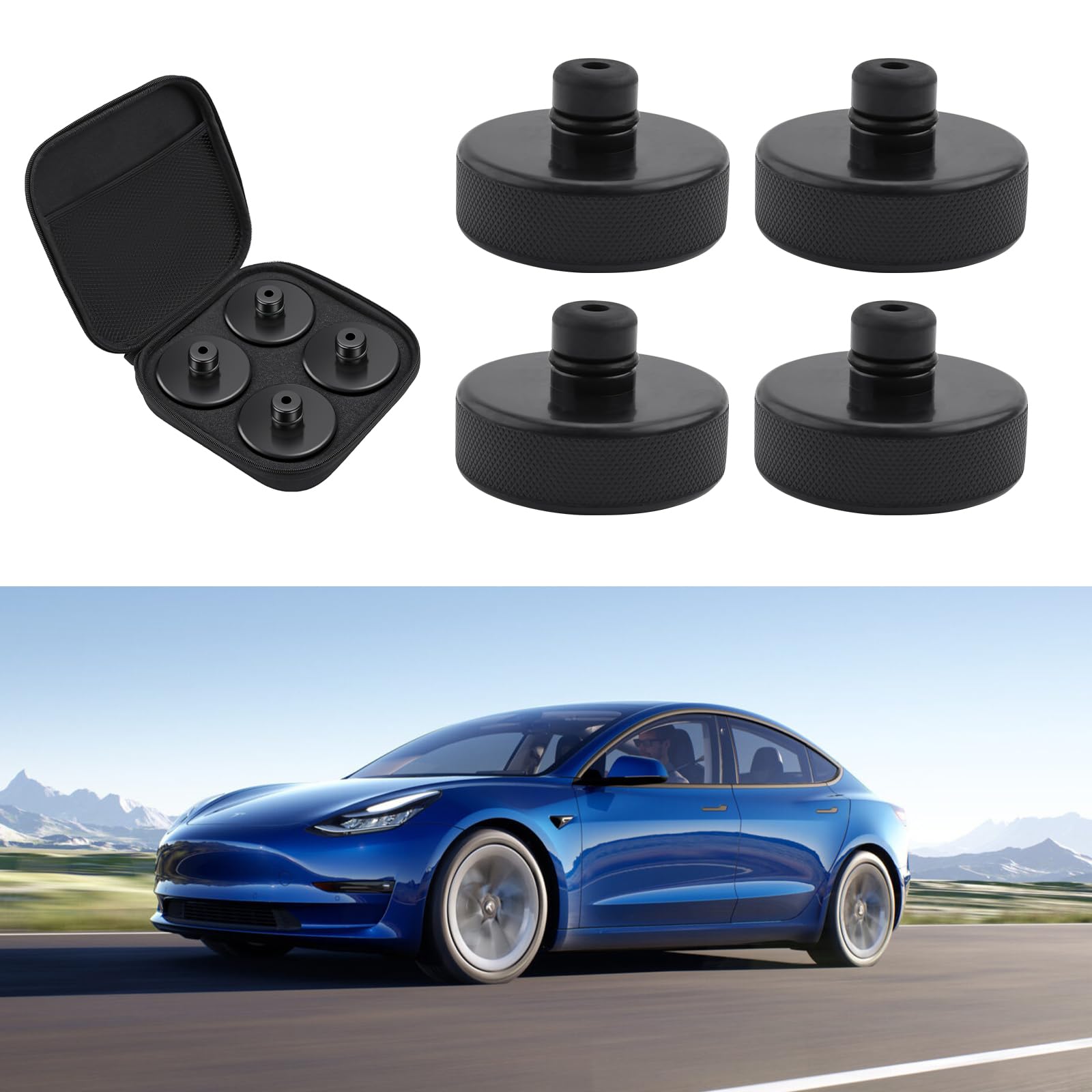 BIXUAN 3" Gummiauflage Wagenheber kompatibel mit Tesla Model 3 ModelY ModelS ModelX Auflage Rangierwagenheber Gummi Karosserie Wagen Heber Pad Jack Lift Pad Adapter Werkzeug Hebepunkte Chassis 4 Stück von BIXUAN