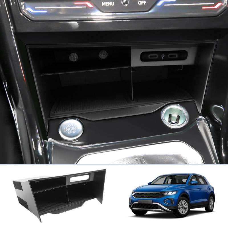 BIXUAN Kompatibel mit VW T-ROC 2018-2022 2023 2024 Mittelkonsole Zentrale Steuerung tROC Aufbewahrungsbox Auto Center Console Organizer Tray TROC 2024 Zubehör von BIXUAN