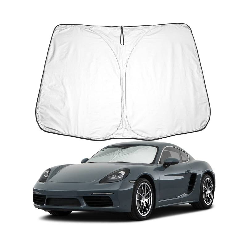 BIXUAN Cayman S Coupe Sonnenschutz kompatibel mit Porsche 718 911 Cayman 2015-2022 Windschutzscheibe für das Auto Frontscheibenabdeckung Windschutz für 911 Frontscheibe Blockiert UV Abdeckung Faltbar von BIXUAN