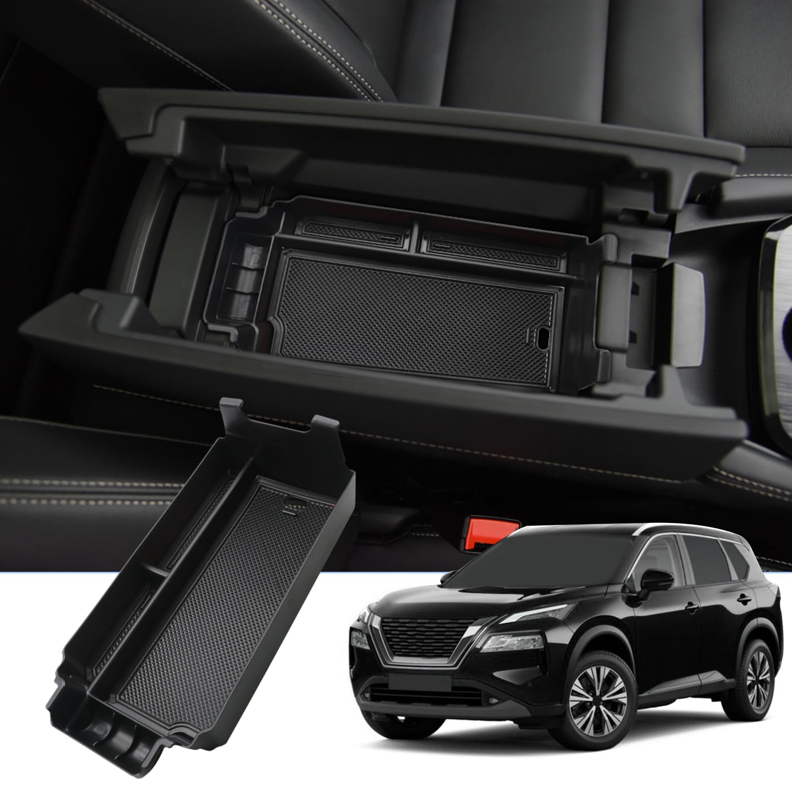 BIXUAN T33 kompatibel mit Nissan X-Trail T33 4 Gen 2022 2023 2024 Mittelkonsole Aufbewahrungsbox mit Rutschfester Matte Ablagefach zubehör,Armlehne Organizer Tray Mittelarmlehne Handschuhfach von BIXUAN