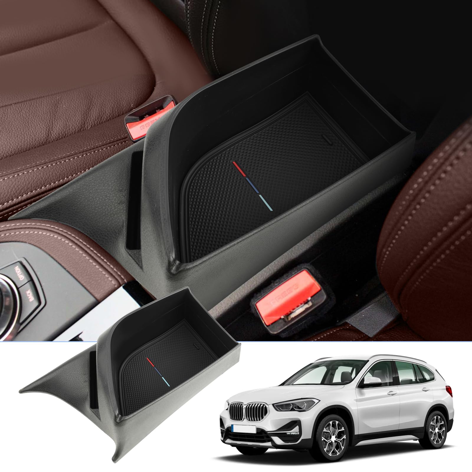 BIXUAN kompatibel mit BMW X1 F48 X2 F39 2019-2023 Mittelkonsole Aufbewahrungsbox mit Rutschfester Matte Ablagefach zubehör,Armlehne Organizer Tray Mittelarmlehne Handschuhfach von BIXUAN