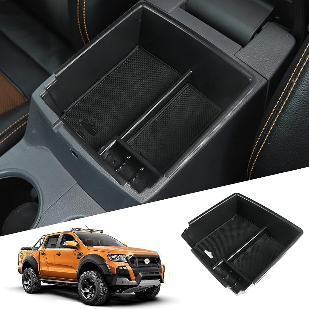 BIXUAN kompatibel mit Ford Ranger Pickup 2015 2016 2017 2018 Mittelkonsole Handschuhfach Armlehne Aufbewahrungsbox Auto Center Console Organizer Tray Ranger Mittelarmlehne Zubehör von BIXUAN