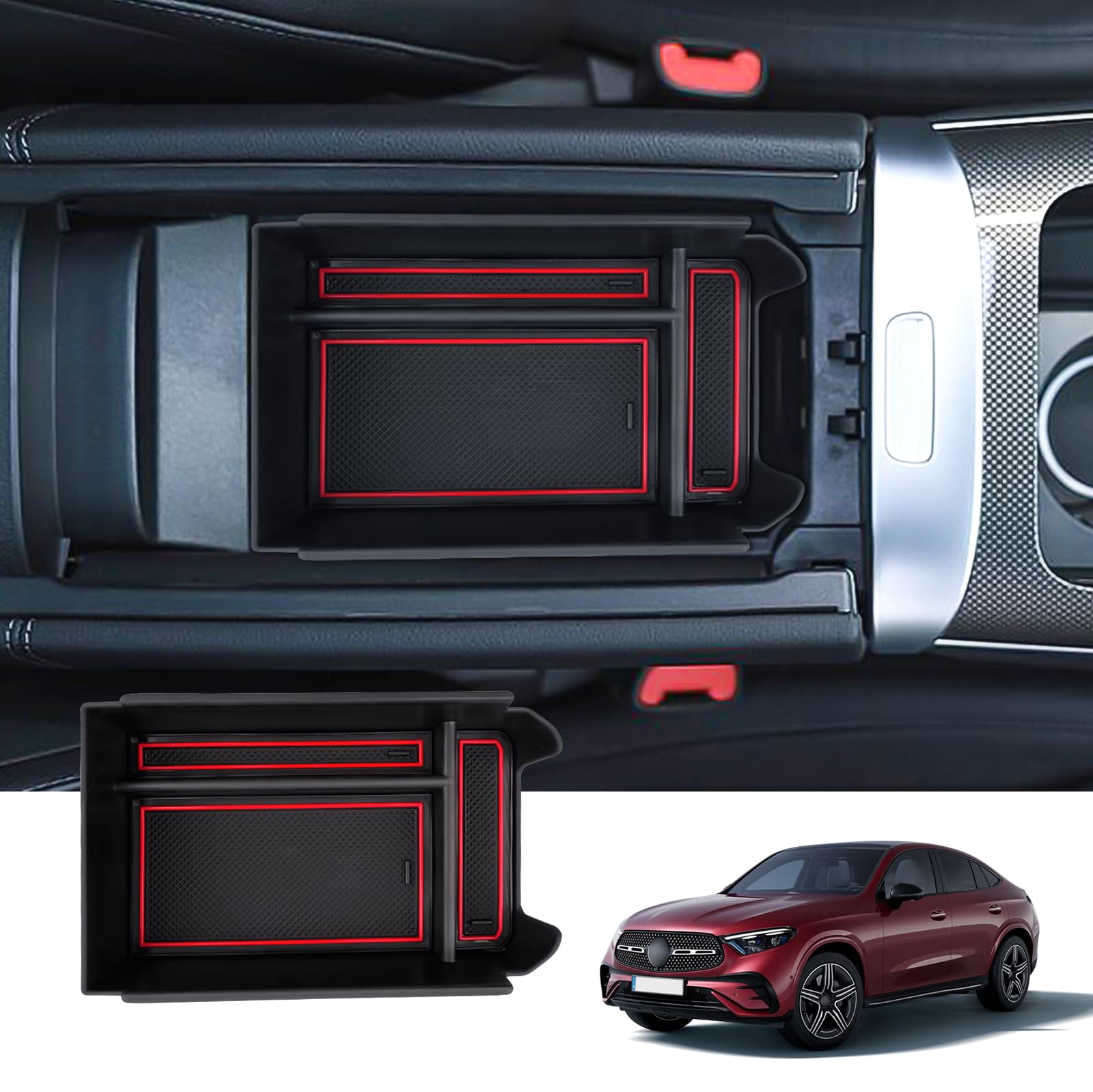 BIXUAN X254 kompatibel mit Mercedes Benz GLC X254 2023 2024 Mittelkonsole Aufbewahrungsbox mit Rutschfester Matte Ablagefach zubehör,Armlehne Organizer Tray Mittelarmlehne Handschuhfach von BIXUAN