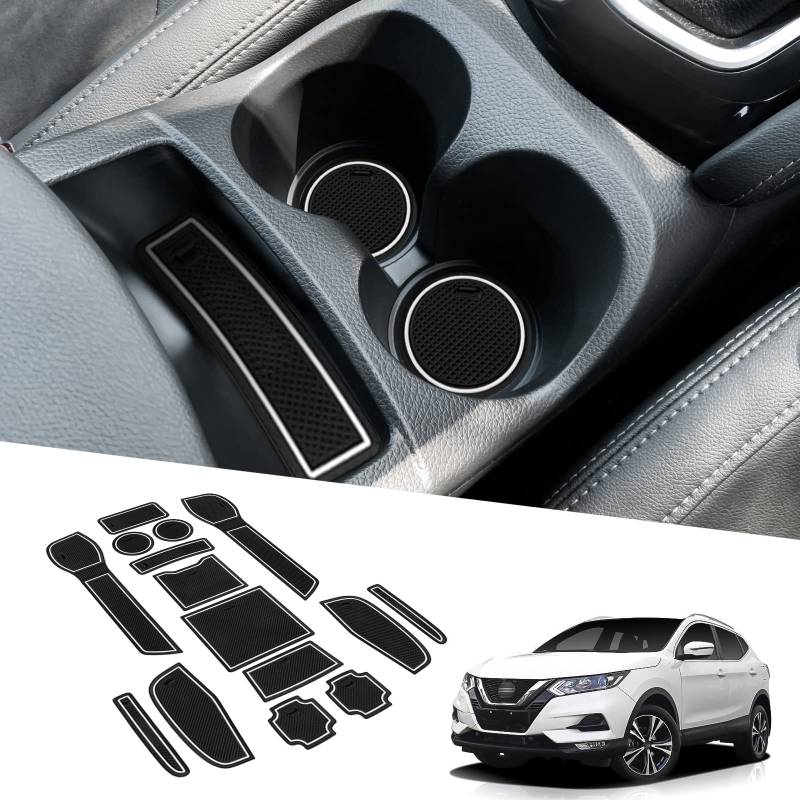 BIXUAN kompatibel mit Nissan Qashqai J11 2019-2021 Antirutschmatten Mittelkonsole Armlehne Gummimatten,Getränkehalter Matte, rutschfeste Türnaht Matten Türschlitzmatte Weiss von BIXUAN