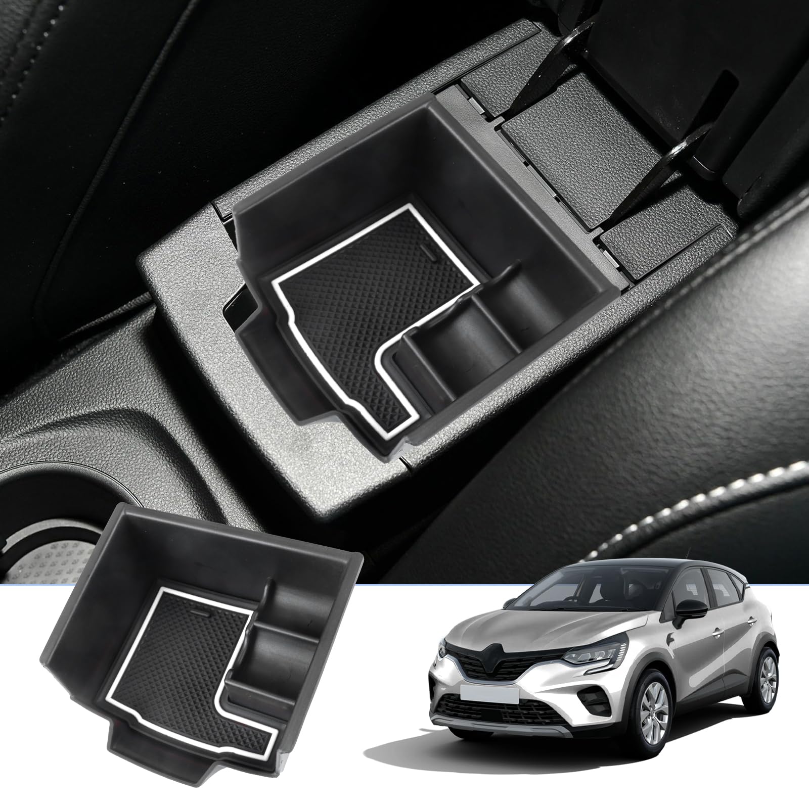 BIXUAN kompatibel mit Renault Captur 2 2020-2023 Mittelkonsole Aufbewahrungsbox mit Rutschfester Matte Ablagefach Zubehör,Captur 2 Armlehne Organizer Tray Mittelarmlehne Handschuhfach von BIXUAN