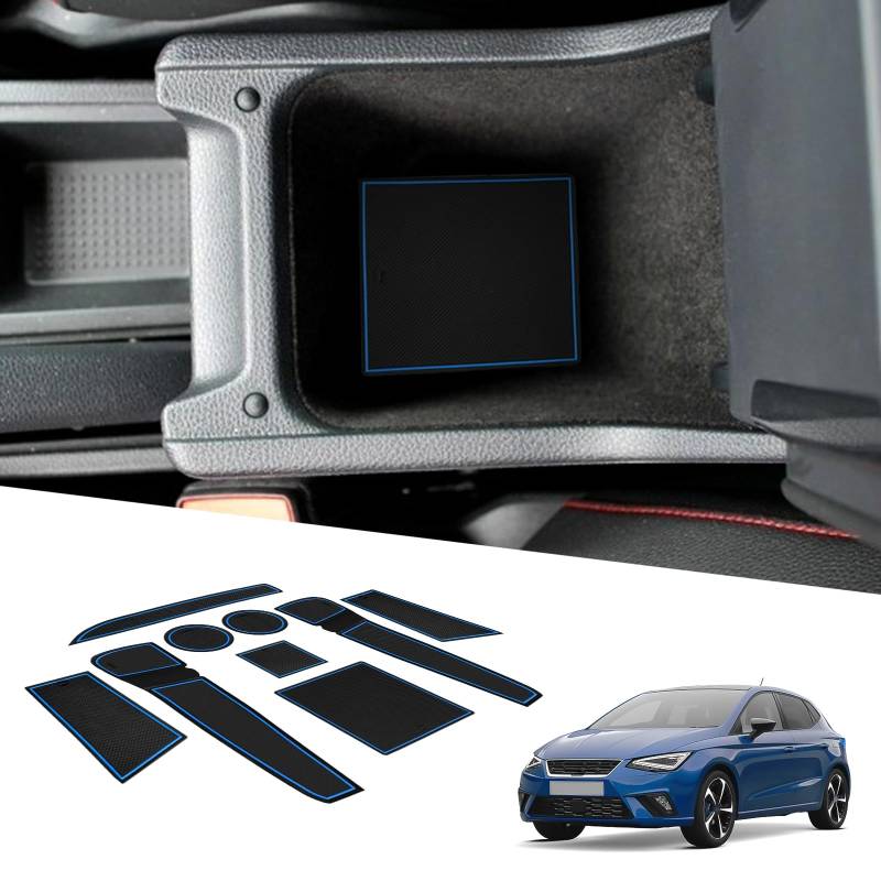 BIXUAN kompatibel mit SEAT Ibiza Typ 6F 2018-2024 Arona SUV 2017-2023 2024 Antirutschmatten Mittelkonsole Armlehne Gummimatten Getränkehalter Matte Bedienungslanze rutschfeste Türnaht Matten 9 Stück von BIXUAN