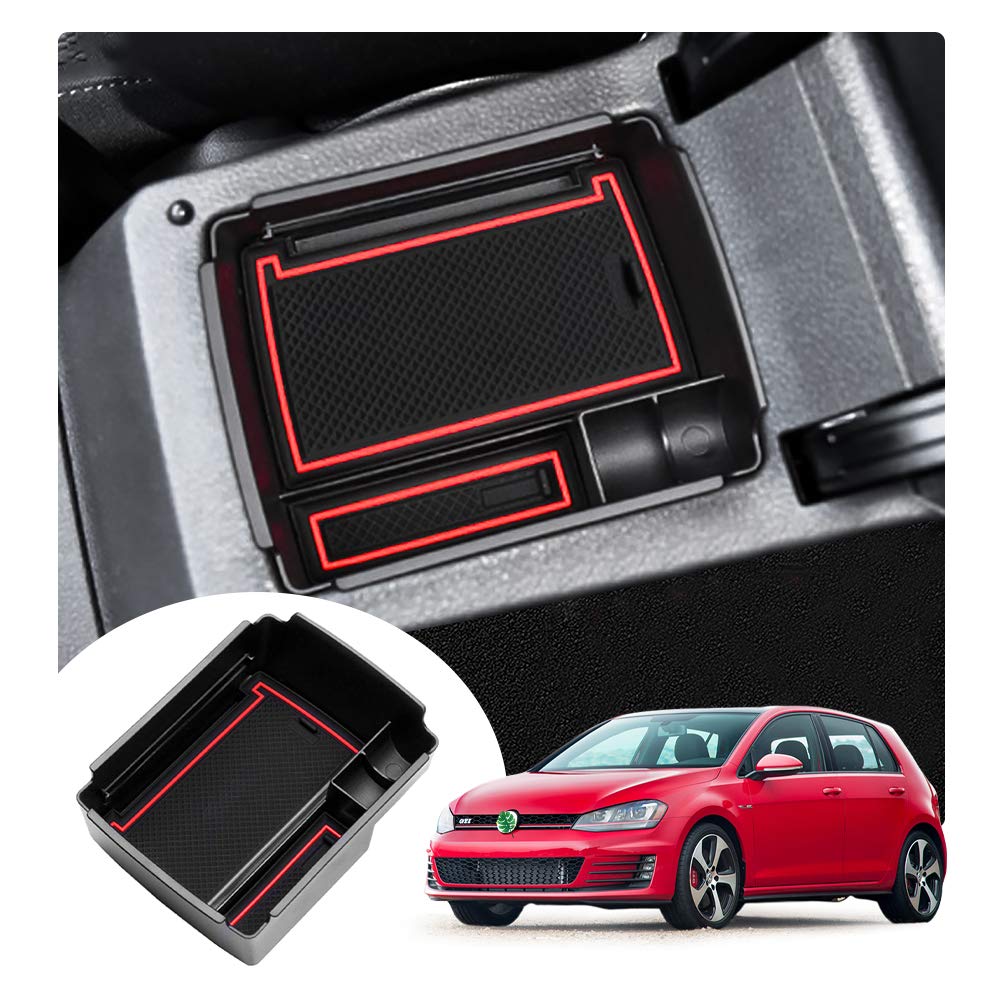 BIXUAN kompatibel mit VW Golf 7 MK7 Golf 7.5 GTI GTE 2013-2019 Aufbewahrungsbox Organizer mit Rutschfester Matte Mittelkonsole Organizer Innen Ordentliche Auto Zubehör Golf 7.5 von BIXUAN