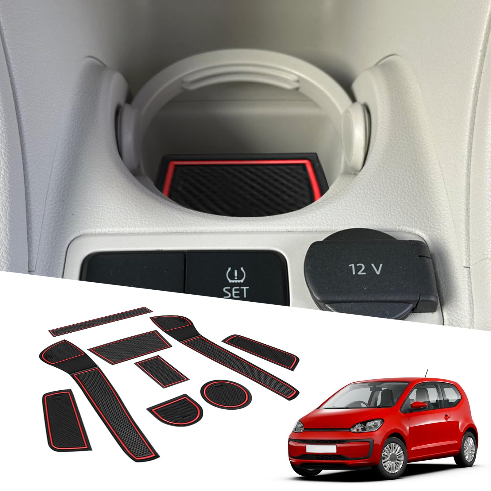 BIXUAN kompatibel mit VW UP SEAT MII Skoda Citigo 2013–2023 Antirutschmatten Mittelkonsole Armlehne Gummimatten,Getränkehalter Matte, Bedienungslanze rutschfeste Türnaht 9 Stück Matten von BIXUAN