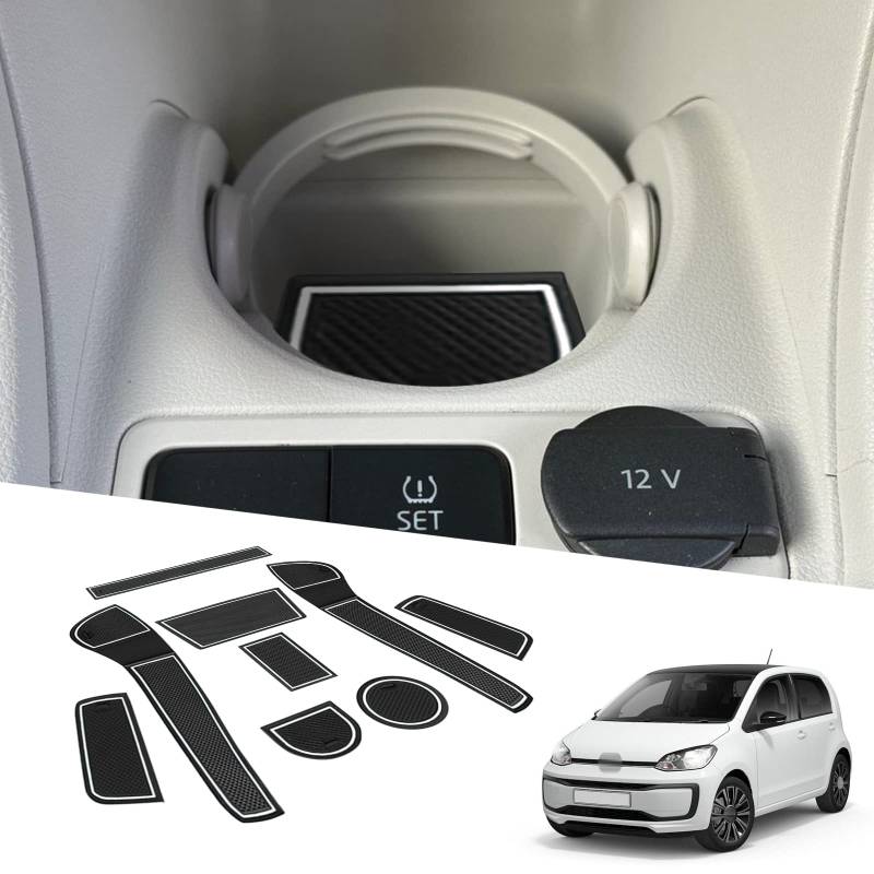 BIXUAN kompatibel mit VW UP SEAT MII Skoda Citigo 2013-2023 Antirutschmatten Mittelkonsole Armlehne Gummimatten,Getränkehalter Matte,rutschfeste Türnaht Matten Türschlitzmatte 9 Stück von BIXUAN