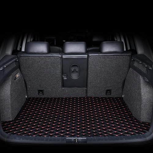 Auto Leder Kofferraummatte für FIAT Abarth 595/Abarth 595C/500 GQ/500 Sport Cabrio 2009-2015, Auto Kofferraum Schutzmatte Auto Kofferraummatte Hund Kofferraumschutz Zubehör,Black-Red von BIXUFA