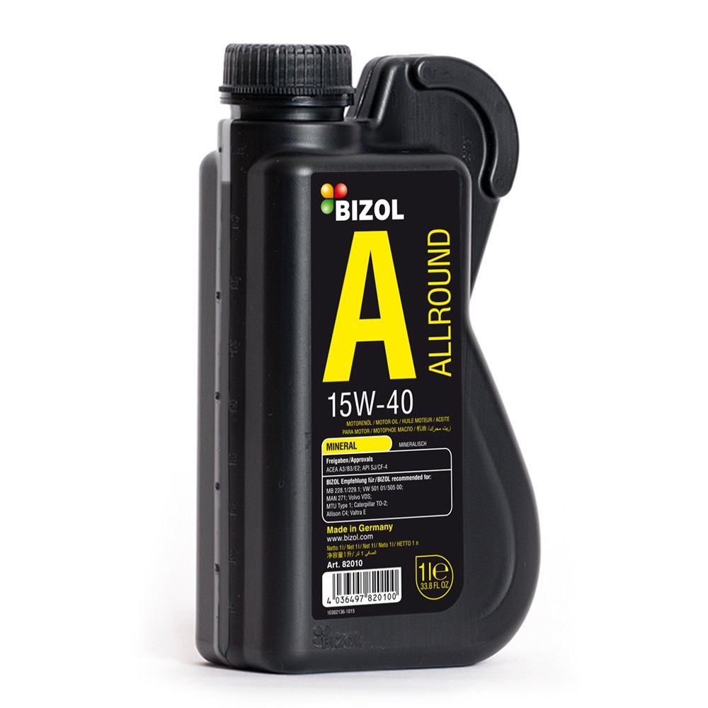 BIZOL Allround Motoröl 15W-40 | 1 Liter | ACEA A3/B3/E2 | API SJ/CF-4 | Allround Motorenöl | vielfältig einsetzbar | breites Empfehlungsprofil von BIZOL