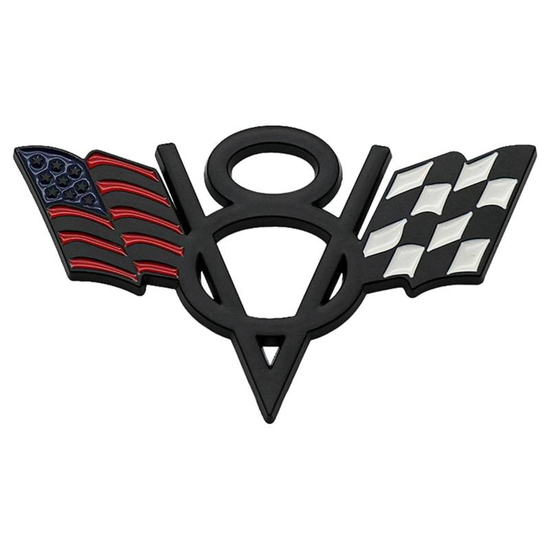 V8 US und Racing karierte Flagge, Emblem, Aufkleber, 3D-Abzeichen, selbstklebendes Namensschild für Auto-Styling, Kofferraum, Heckklappe (A) von BJMAND