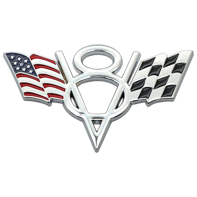 V8 US und Racing karierte Flagge, Emblem, Aufkleber, 3D-Abzeichen, selbstklebendes Namensschild für Auto-Styling, Kofferraum, Heckklappe (F) von BJMAND