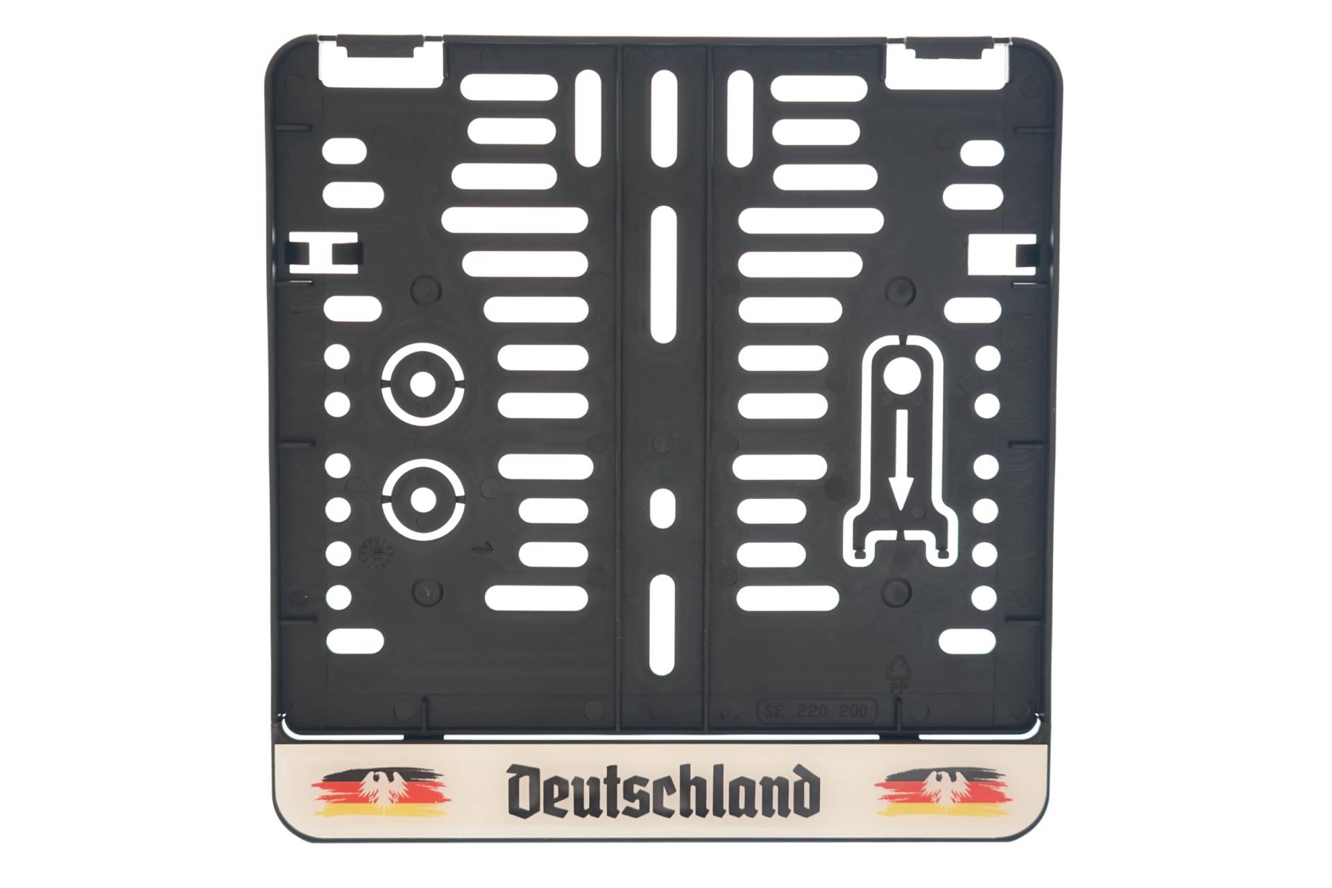 1x Kennzeichenhalter 220 x 200 mm (Mit 3D Gel Aufkleber mit Deutschland Flagge) Für Kennzeichen im Format 220 x 200 mm Passt für Roller Moped Traktor Anhänger Motorrad Hänger von BK-PowerTCS