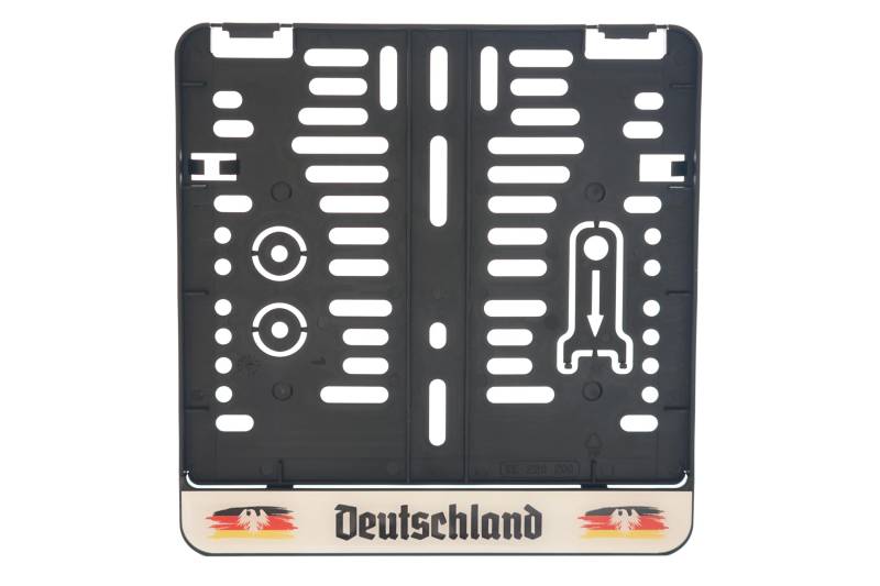 1x Kennzeichenhalter 220 x 200 mm (Mit 3D Gel Aufkleber mit Deutschland Flagge) Für Kennzeichen im Format 220 x 200 mm Passt für Roller Moped Traktor Anhänger Motorrad Hänger von BK-PowerTCS