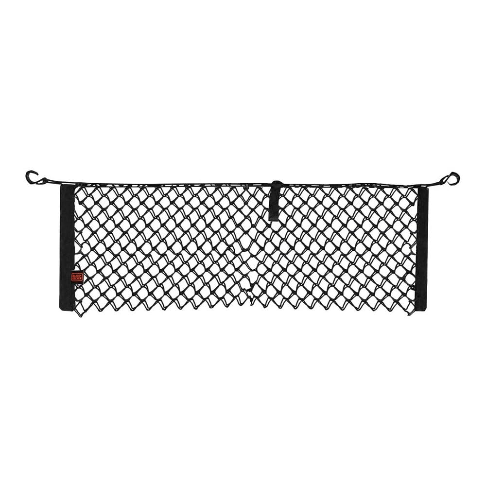 BLACK+DECKER Kofferraum Organizer Kofferraumnetz - Universeller Gepäcknetz - Netztasche 125 x 30 cm - Inkl. 2 Haken zur Verankerung - Leicht zu Verstauen - Nylon - Schwarz von BLACK+DECKER