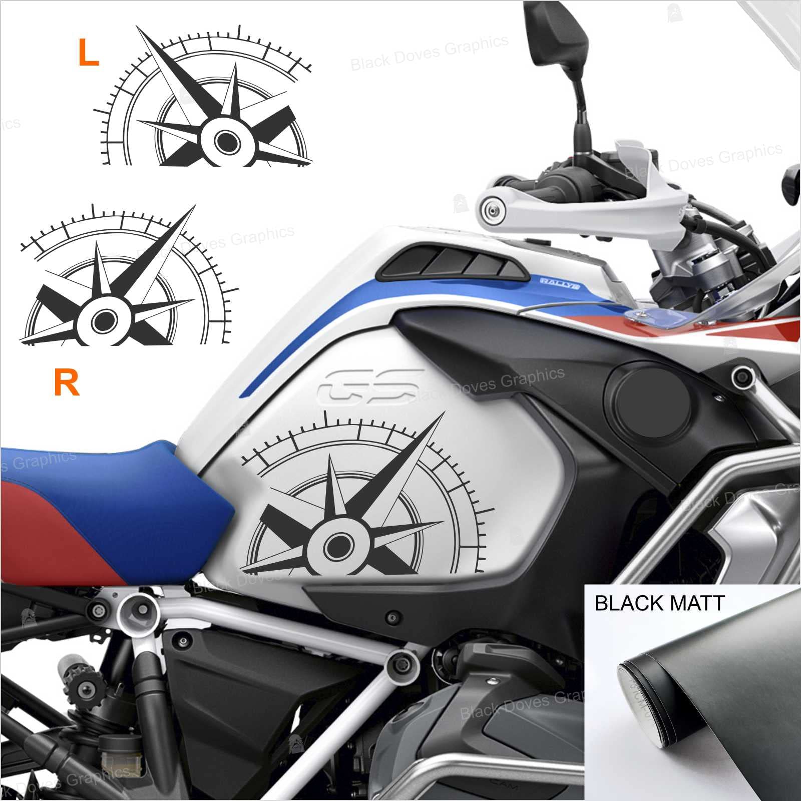 2 Stück Aufkleber kompatibel mit Seitentank Motorrad R 1200 1250 GS Adventure LC (mattschwarz) von BLACK DOVES GRAPHICS