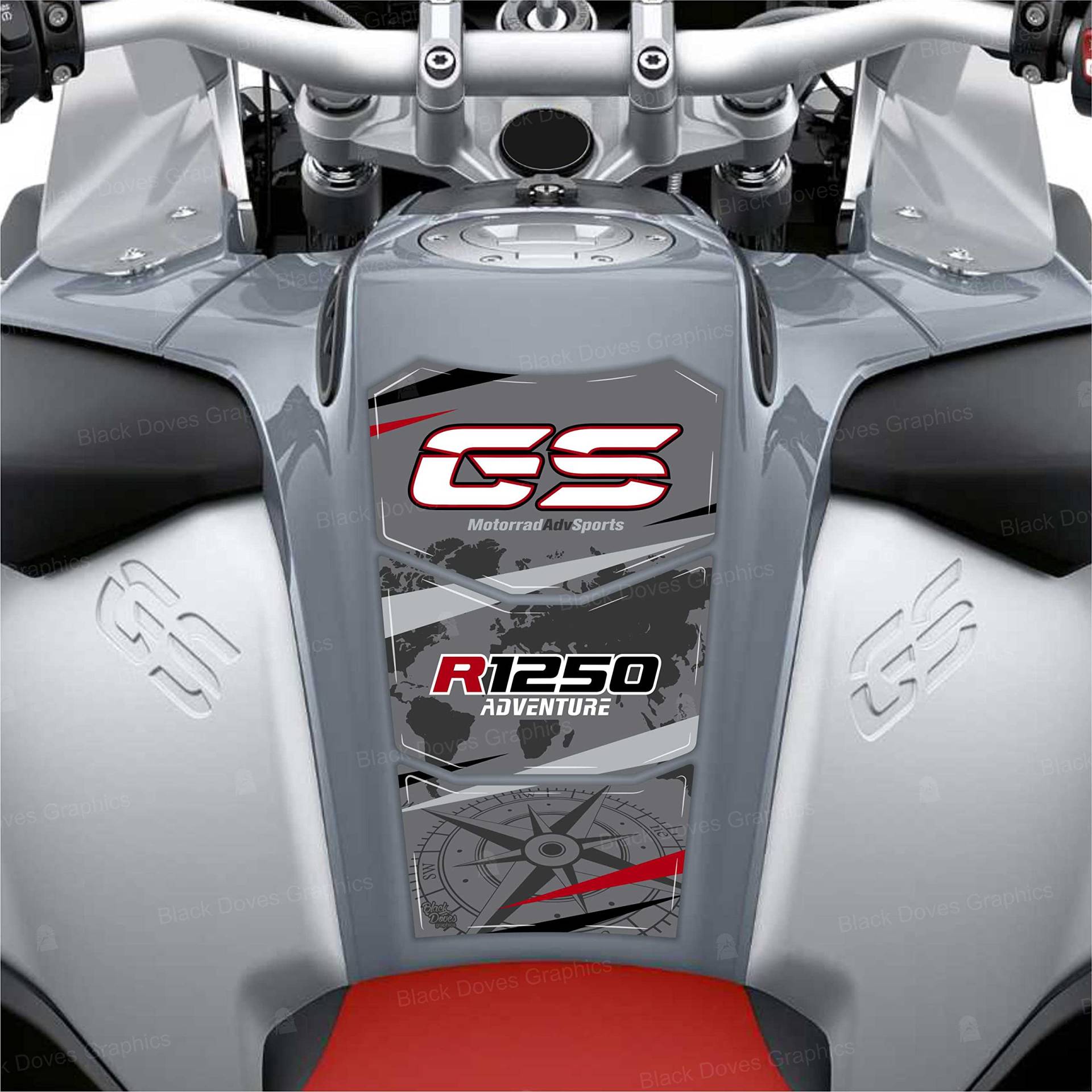 3D-Aufkleber für Tankdeckel, kompatibel mit Ersatz für Motorrad BMW R 1250 GS Adventure 2021 Ice Gray Tankpad von BLACK DOVES GRAPHICS