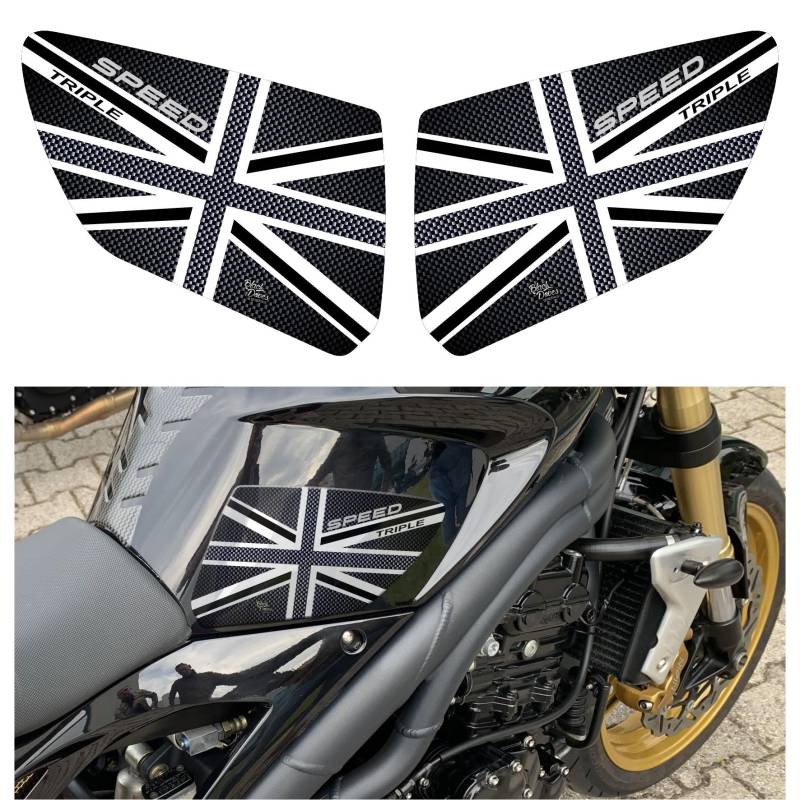 3D geharzte Aufkleber Seitenschutz Tank kompatibel mit Triumph Speed Triple RS bis 2013 (schwarz-weiß) von BLACK DOVES GRAPHICS