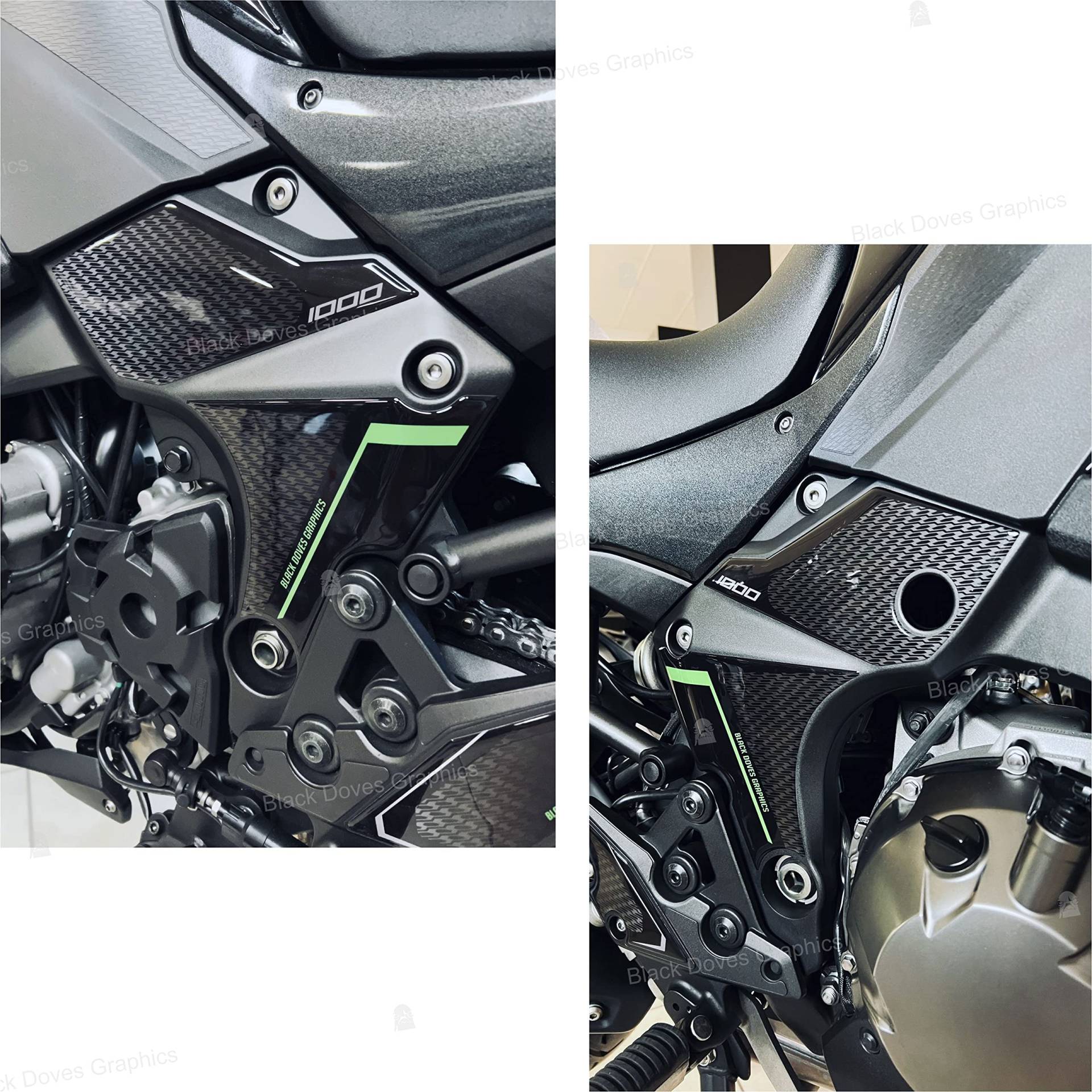 3D-Aufkleber kompatibel mit/Ersatz für Kawasaki und hergestellt für Versys 1000 2019 2022 (Schutz für Rahmen) von BLACK DOVES GRAPHICS