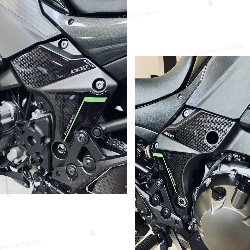 Harz-Aufkleber 3D Schutz kompatibel mit Kawasaki Motorrad und hergestellt für Versys 1000 2019 2022 (Rahmenschutz) von BLACK DOVES GRAPHICS