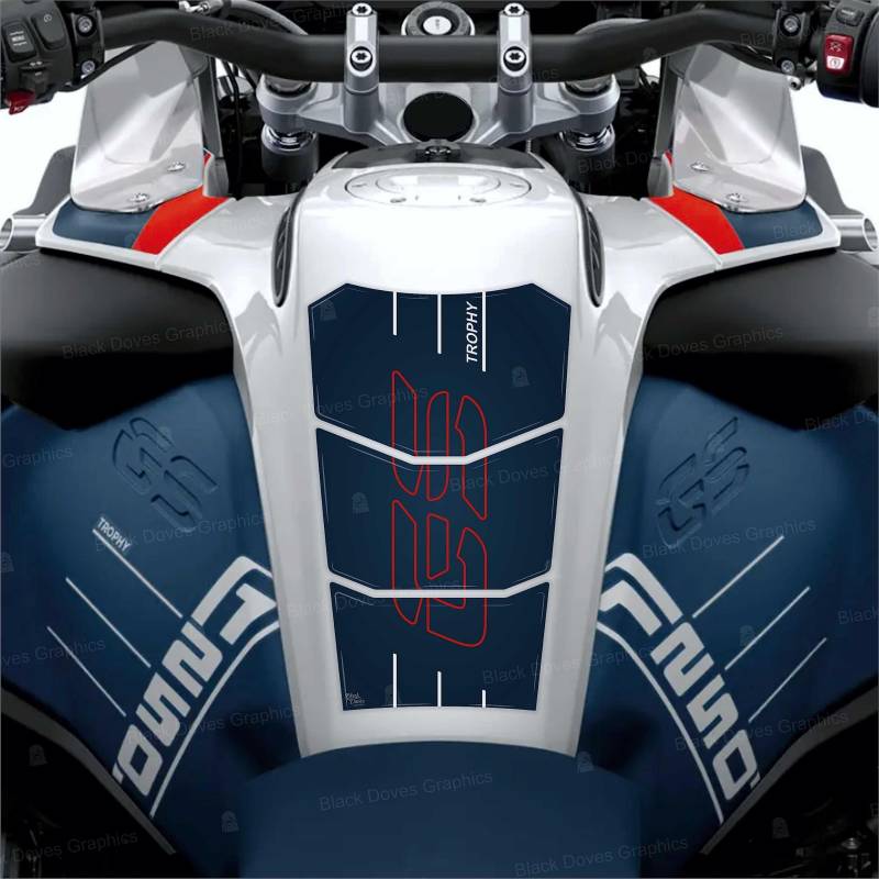 BLACK DOVES GRAPHICS Tankpad 3D kompatibel mit Motorrad R 1250 GS Adventure Trophy ab 2022 bis 2023 (Blau-Rot) von BLACK DOVES GRAPHICS