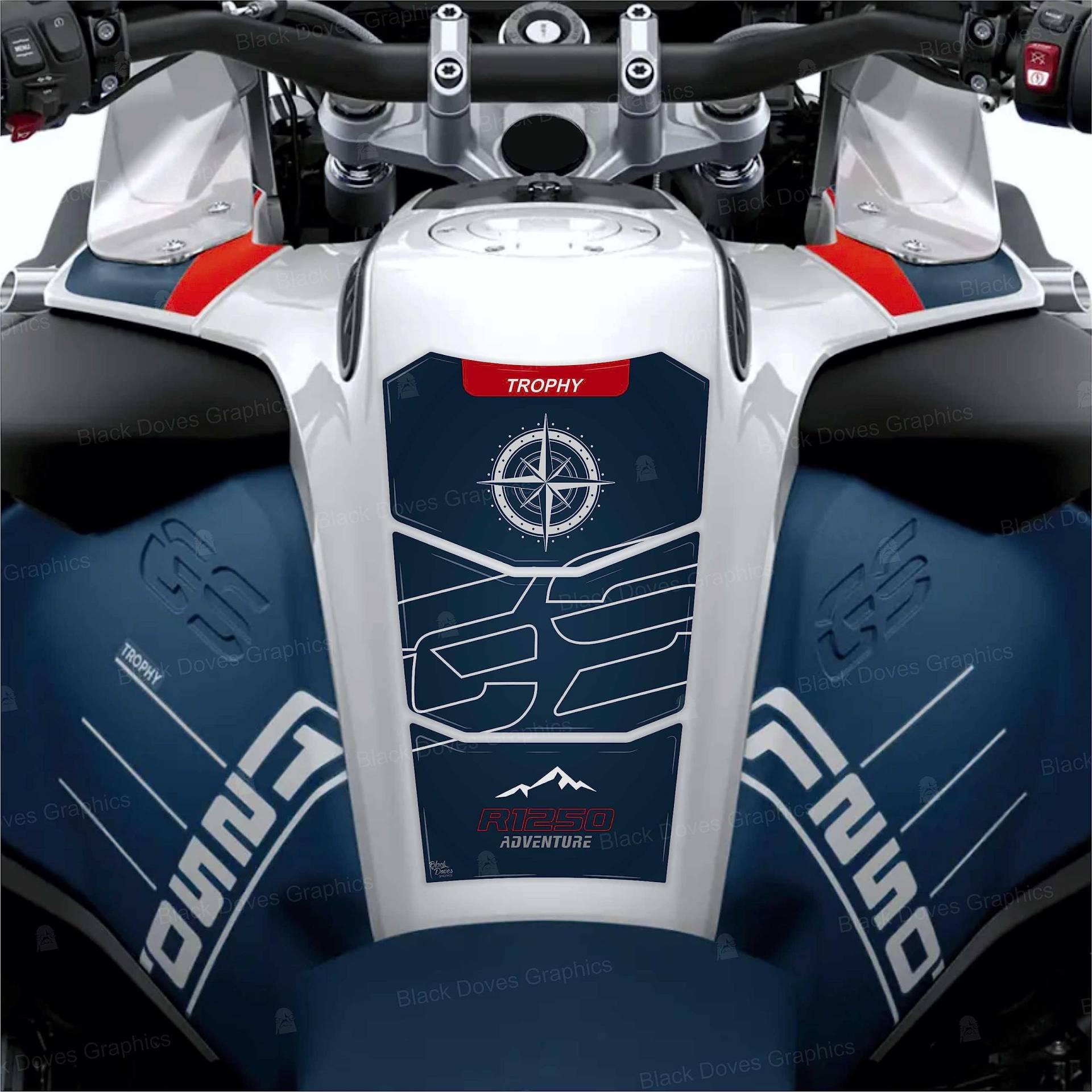 3D-Aufkleber Tankpad kompatibel mit/Ersatz für BMW Motorrad R 1250 GS ADVETURE Trophy von 2022 bis 2023 (Blau)… von BLACK DOVES GRAPHICS