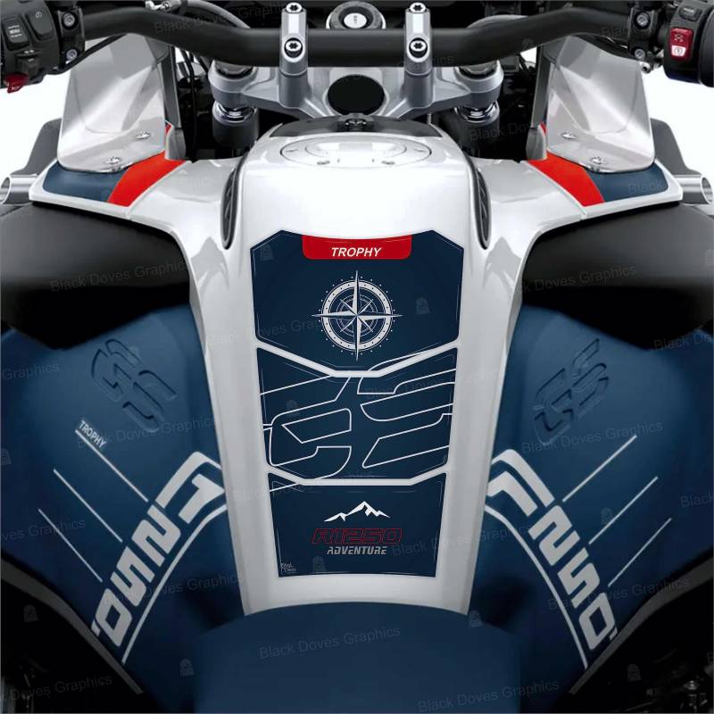 Tankpad 3D kompatibel mit Motorrad R 1250 GS Adventure Trophy ab 2022 bis 2023 (Blau) von BLACK DOVES GRAPHICS