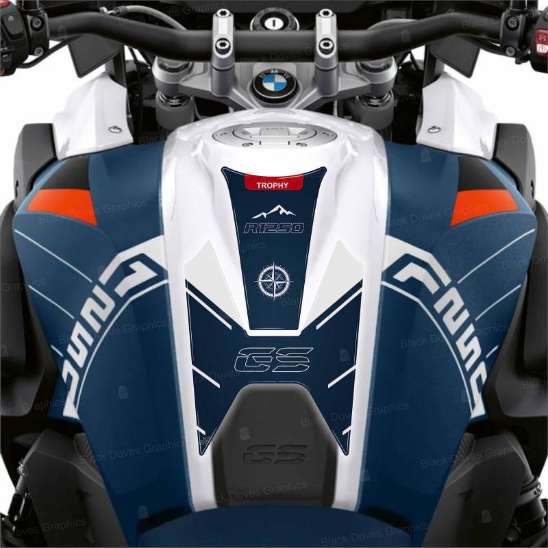 Tankpad 3D kompatibel mit Motorrad R 1250 GS Trophy Standard Non ADV von 2022 bis 2023 (Blau-Weiß) von BLACK DOVES GRAPHICS