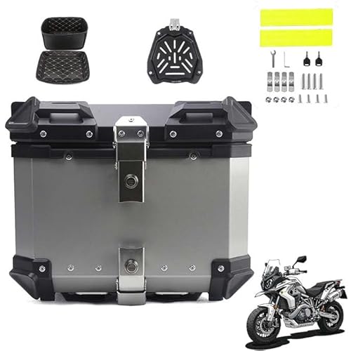 BLAFT Motorradkoffer Topcase für Honda Africa Twin 2017-2024, Wasserdicht Topcase Aluminium Motorrad Heckbox Reisen Motorradkoffer für Lagerung Helm Motorradkoffer,36L-Silver von BLAFT