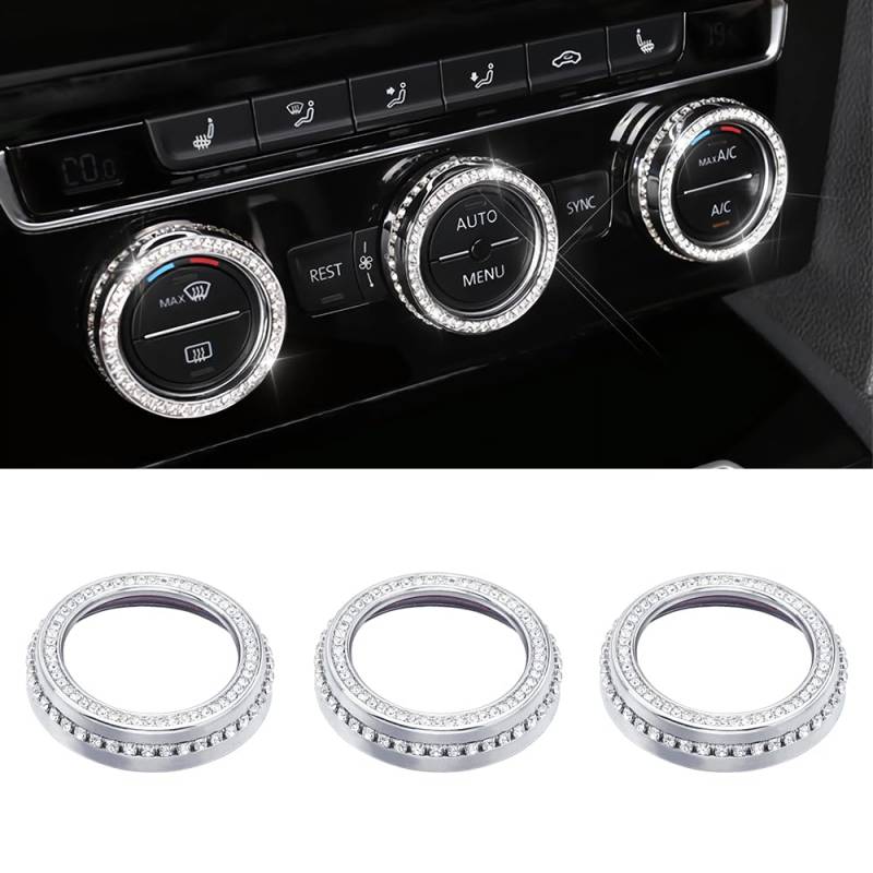 BLINGOOSE Glitzer Zubehör für VW Volkswagen klimaanlage Knopf Abdeckungen AC Ring Aufkleber Auto Innenraum Accessoires Kompatibel VW Passat Tiguan Atlas Arteon CC Strass Metall 3 Stück von BLINGOOSE