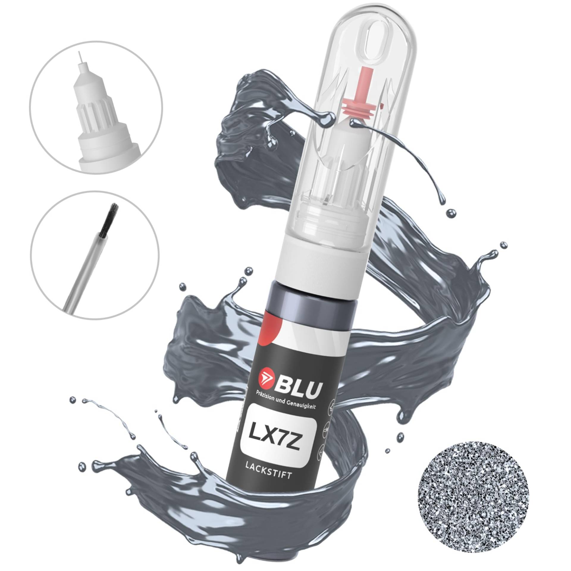 BLU Lackstift Auto kompatibel für Audi LX7Z Silber DELPHINGRAU | Auto Lack Reparatur 2in1 Ausbesserungslack Pinsel + Nadel von BLU