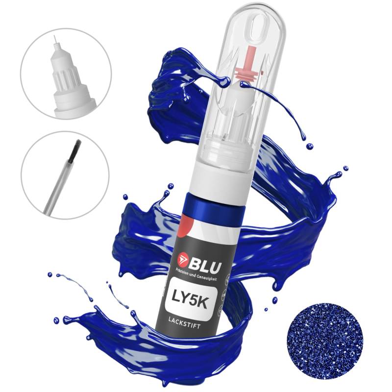 BLU Lackstift Auto kompatibel für Audi LY5K BLAU BRILLANTBLAU | Auto Lack Reparatur 2in1 Ausbesserungslack Pinsel + Nadel von BLU