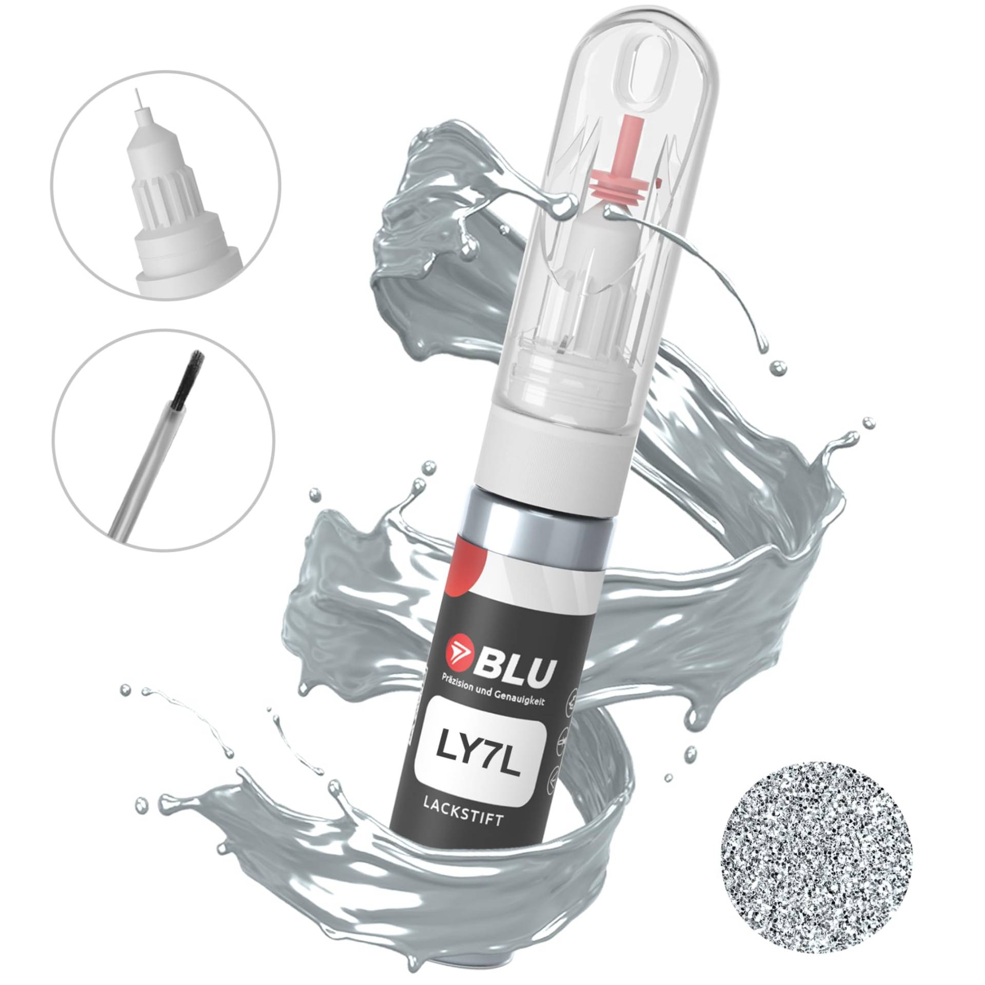 BLU Lackstift Auto kompatibel für Audi LY7L Silber ACHATGRAU | Auto Lack Reparatur 2in1 Ausbesserungslack Pinsel + Nadel von BLU