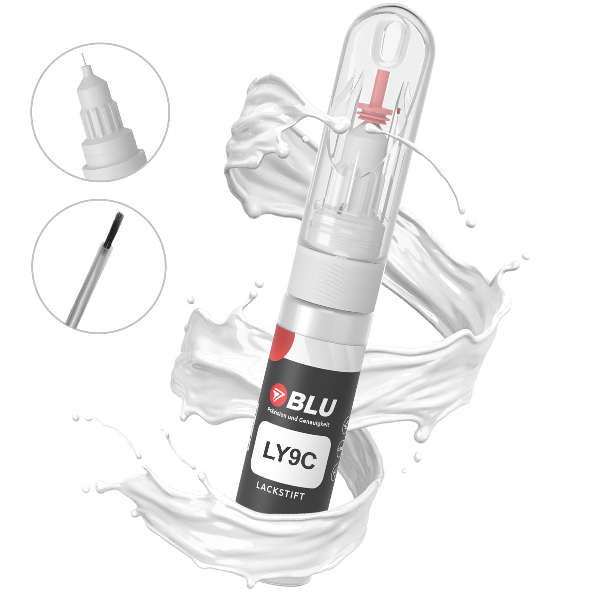 BLU Lackstift Auto kompatibel für Audi LY9C Weiss IBISWEISS | Auto Lack Reparatur 2in1 Ausbesserungslack Pinsel + Nadel von BLU