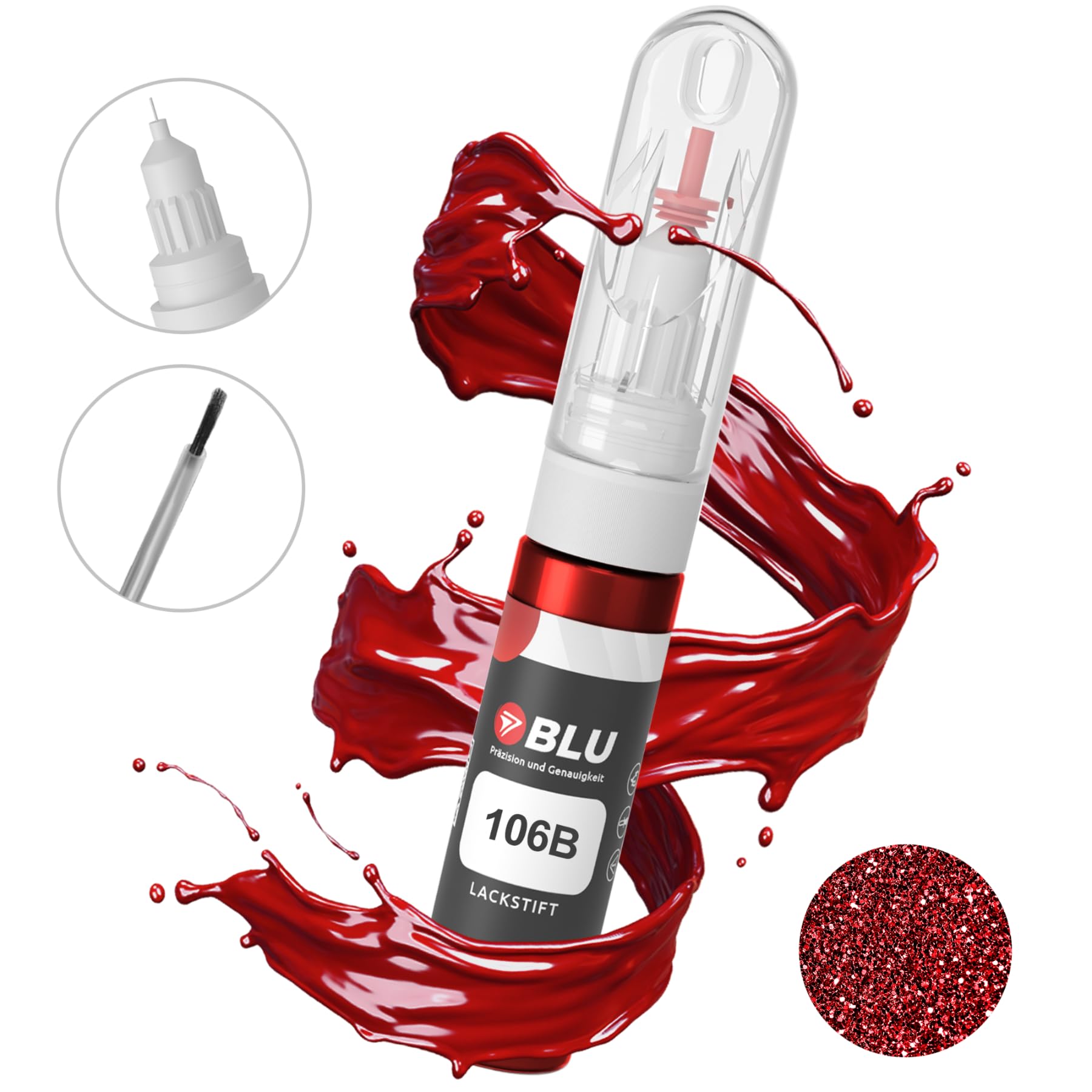 BLU Lackstift Auto kompatibel für FIAT 106B ROT ROSSOMARANELLO | Auto Lack Reparatur 2in1 Ausbesserungslack Pinsel + Nadel von BLU