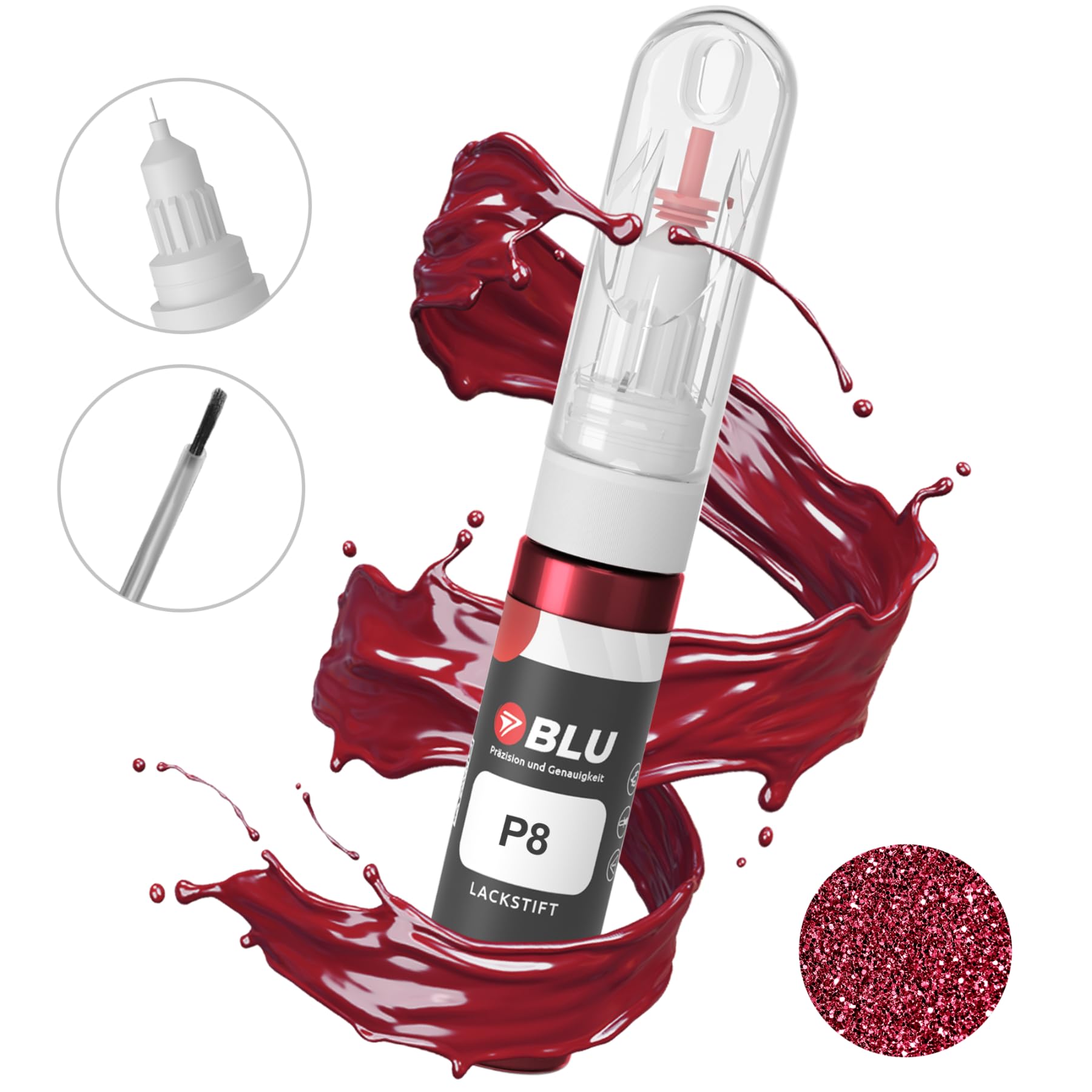 BLU Lackstift Auto kompatibel für Ford P8 ROT Pepper | Auto Lack Reparatur 2in1 Ausbesserungslack Pinsel + Nadel von BLU