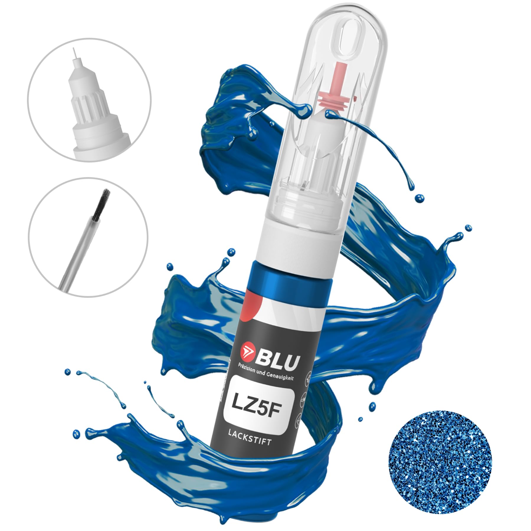 BLU Lackstift Auto kompatibel für SEAT LX5C BLAU SPRINTBLAUMETALLIC | Auto Lack Reparatur 2in1 Ausbesserungslack Pinsel + Nadel von BLU