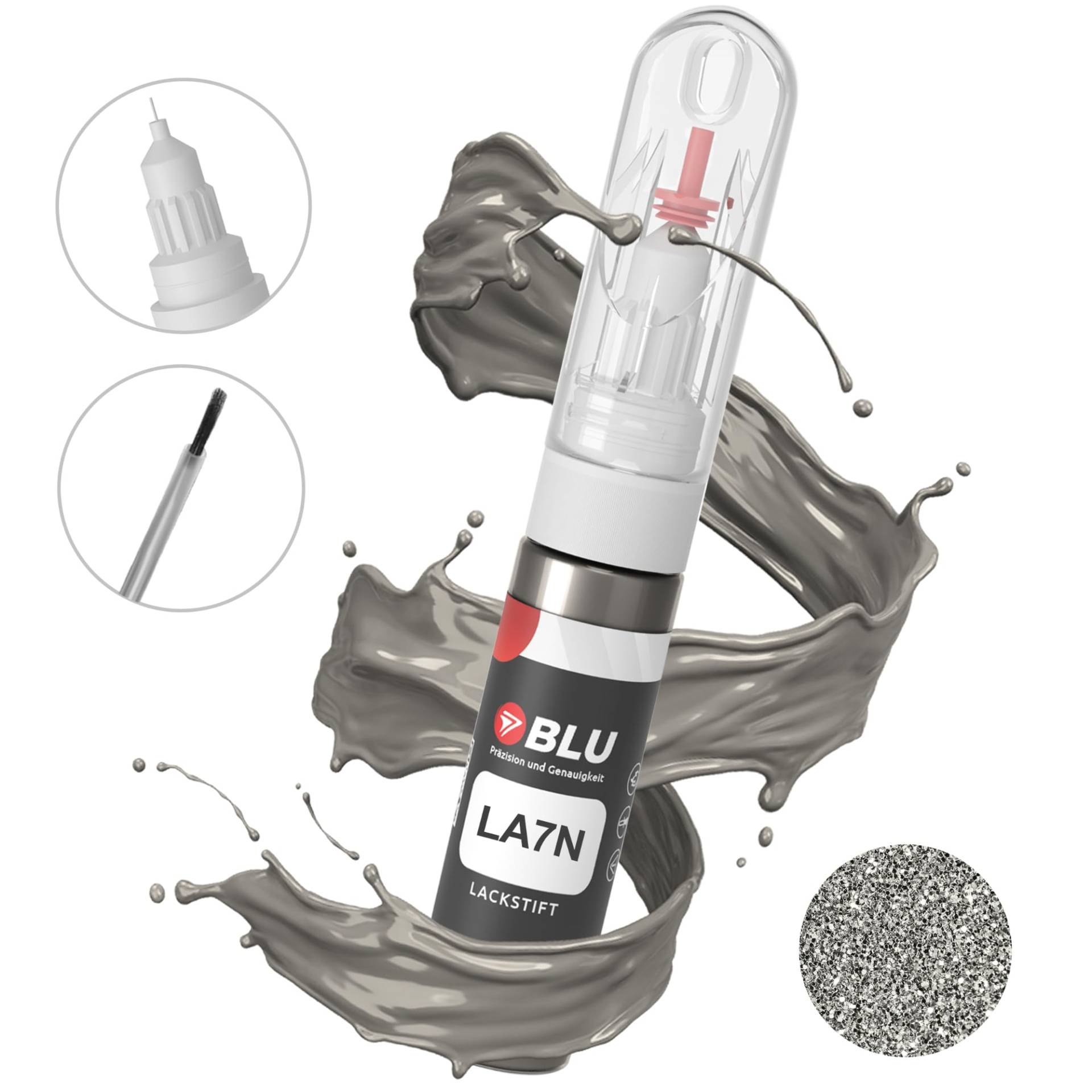 BLU Lackstift Auto kompatibel für VW LA7N Silber Limestonegrey | Auto Lack Reparatur 2in1 Ausbesserungslack Pinsel + Nadel von BLU