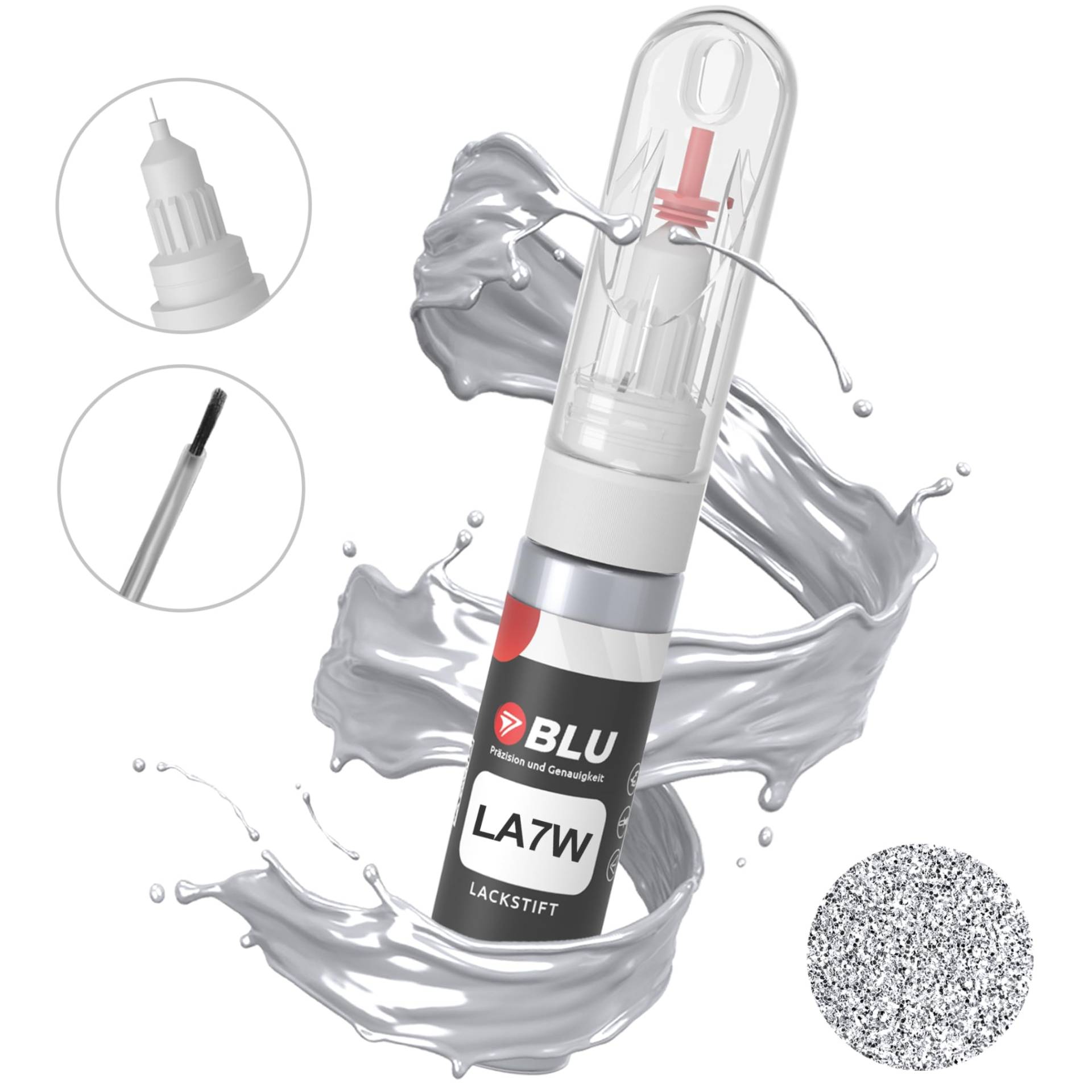 BLU Lackstift Auto kompatibel für VW LA7W Silber REFLEXSILVER | Auto Lack Reparatur 2in1 Ausbesserungslack Pinsel + Nadel von BLU