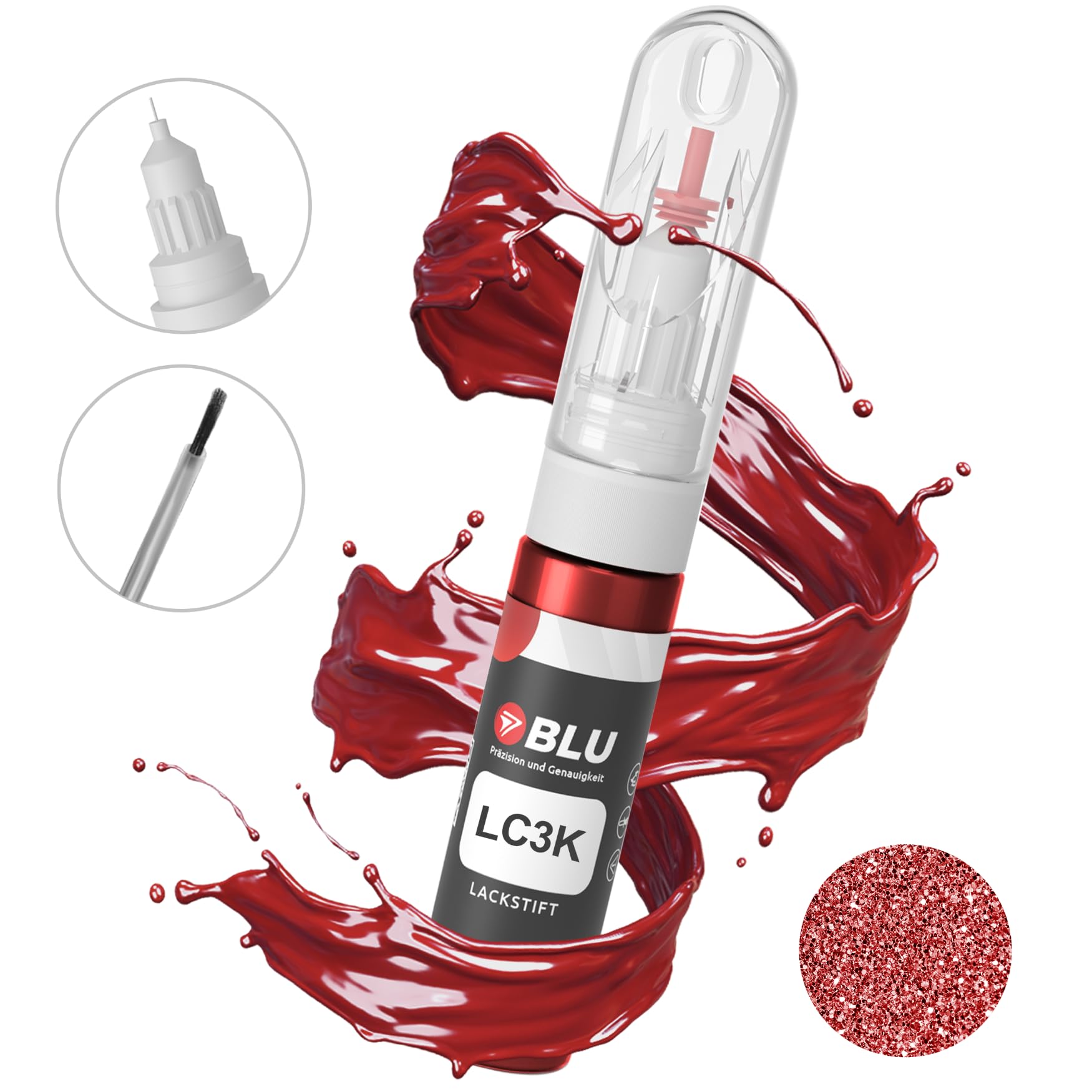 BLU Lackstift Auto kompatibel für VW LC3K ROT CANYONROT | Auto Lack Reparatur 2in1 Ausbesserungslack Pinsel + Nadel von BLU