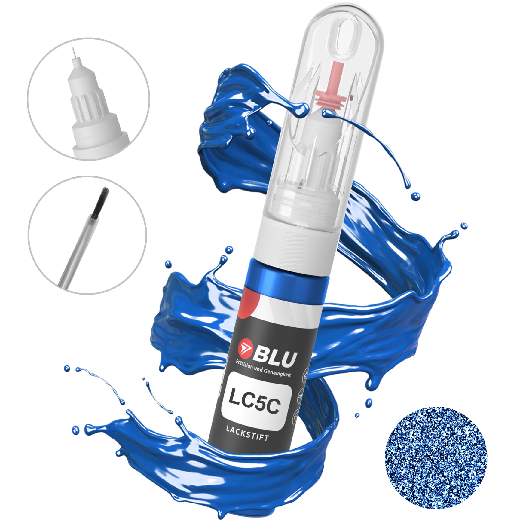 BLU Lackstift Auto kompatibel für VW LC5C BLAU Biscay Blue | Auto Lack Reparatur 2in1 Ausbesserungslack Pinsel + Nadel von BLU