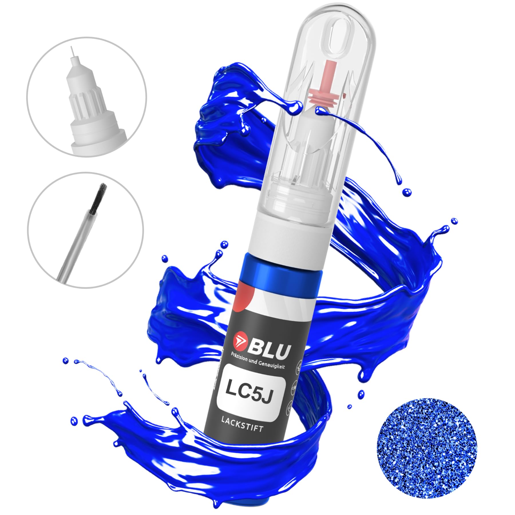 BLU Lackstift Auto kompatibel für VW LC5J BLAU LASERBLUE | Auto Lack Reparatur 2in1 Ausbesserungslack Pinsel + Nadel von BLU