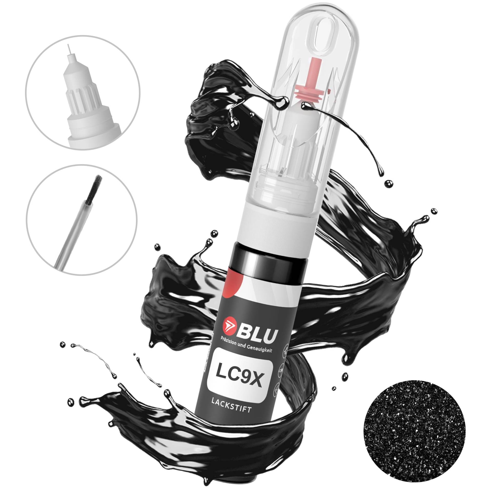 BLU Lackstift Auto kompatibel für VW LC9X SCHWARZ DEEPBLACK | Auto Lack Reparatur 2in1 Ausbesserungslack Pinsel + Nadel von BLU