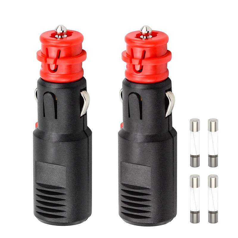 2 Stk Sicherheits-Universalstecker 12V-24V Zigarettenanzünder Stecker Autostecker Zigarettenanzünderbuchse 20mm Zig./ 12mm DIN Normstecker mit 10A Sicherung und Schalter für Kfz Auto LKW PKW Motorrad von BLUESEABUY