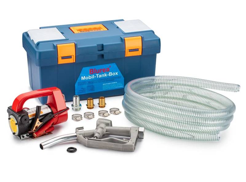 BLUREA Mobile Tankstellen Box, Dieselpumpe 12V selbstansaugend, 40l/min, 230W, inklusive manueller Zapfpistole mit Drehgelenk und 4m Dieselschlauch von BLUREA