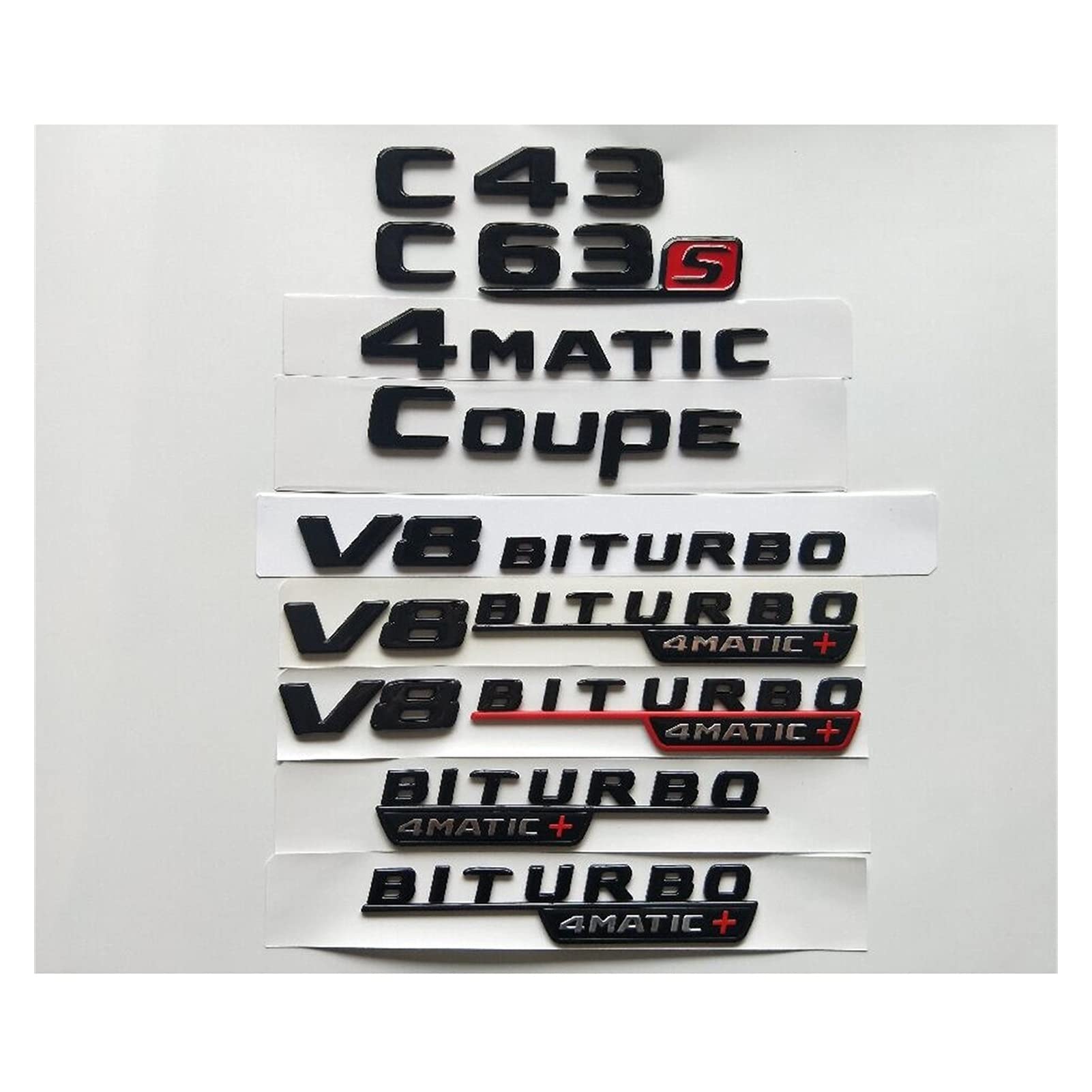 BMINO Schwarz glänzend C43 C63 C6. 3s V8 biturbo 4matic + Kofferraum-Deckel-Emblem-Embleme Abzeichen Abzeichen for AMG W204 W205. Coupe Logo-Aufkleber (Size : C 43) von BMINO