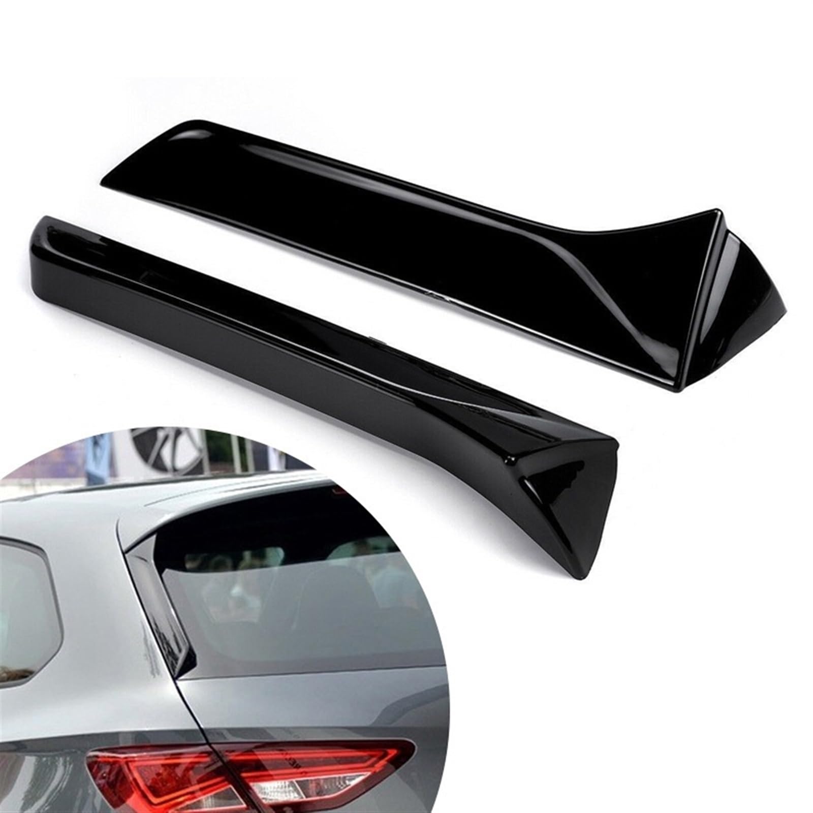 2-teiliger Autofenster-Zierlippenspoiler, kompatibel mit Seat Leon 5F FR Mk3 MK3.5, Heckdachflügel, Seitenkante, Heckklappe, vertikaler Heckspoiler(Glossy Black) von BMKUUOSJ