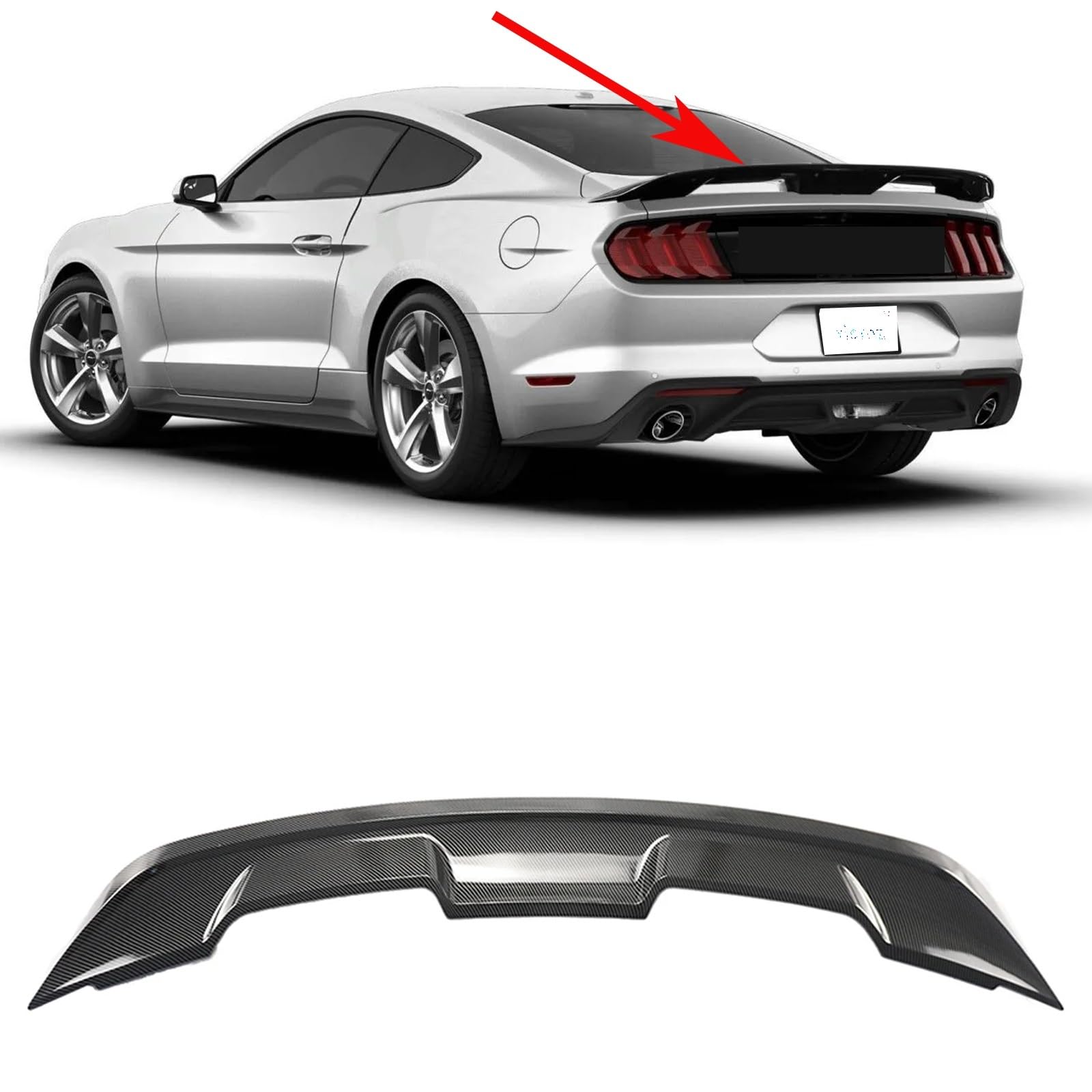 Auto Heckspoilerflügel Kompatibel for Ford Mustang 2015-2023 GT500 Stil Heckflügel Diffusor Kofferraumlippe Splitter Glänzend Schwarz Carbon Look(Glossy Black) von BMKUUOSJ