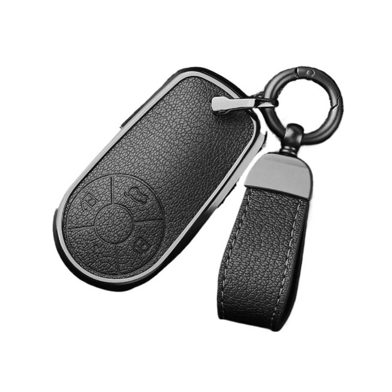 Autoschlüsseletui aus Aluminiumlegierung mit Ziegenleder, kompatibel mit Greatwall Ora R1 R2, Good Cat GT, Lightning Cat, Ballet Cat, White Cat, IQ-Schlüsselbund(Black-lanyard strap) von BMKUUOSJ